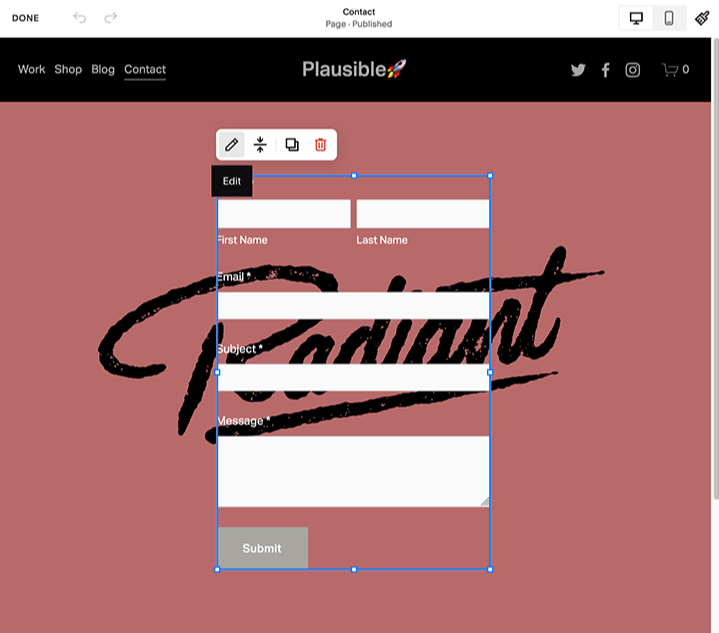 Edit the form in Squarespace