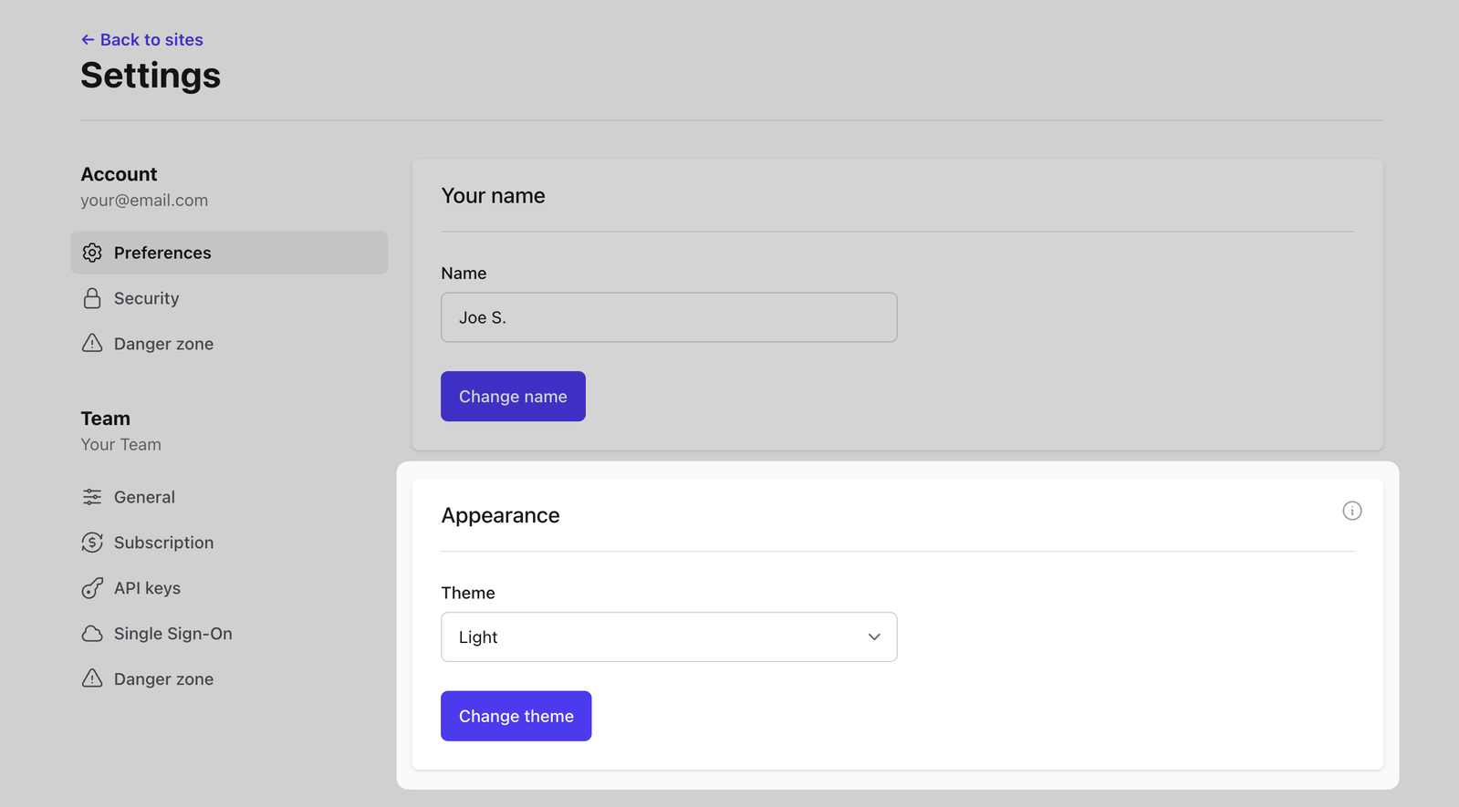 Choose between dark or light theme