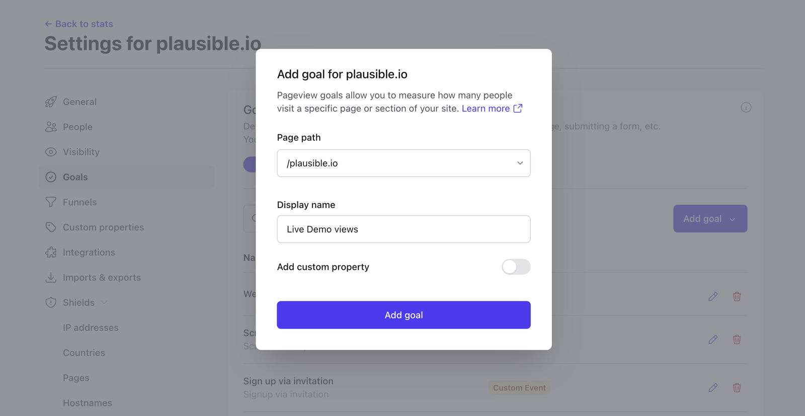 Add your pageview goal