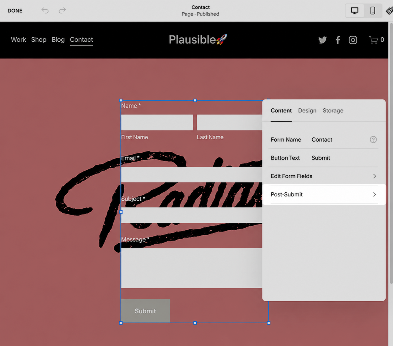 Add redirect URL to your form in Squarespace
