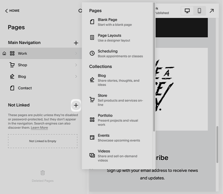 Create the form submission thank you page in Squarespace