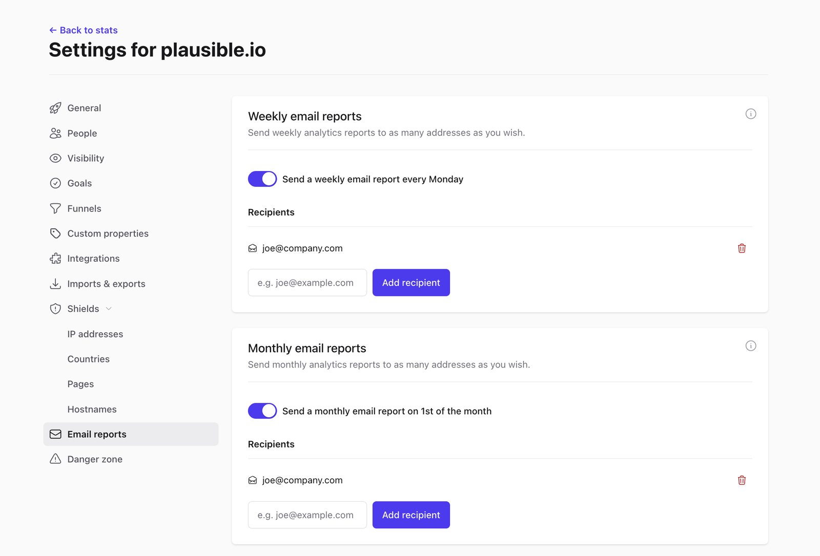 Set reports to be sent via email