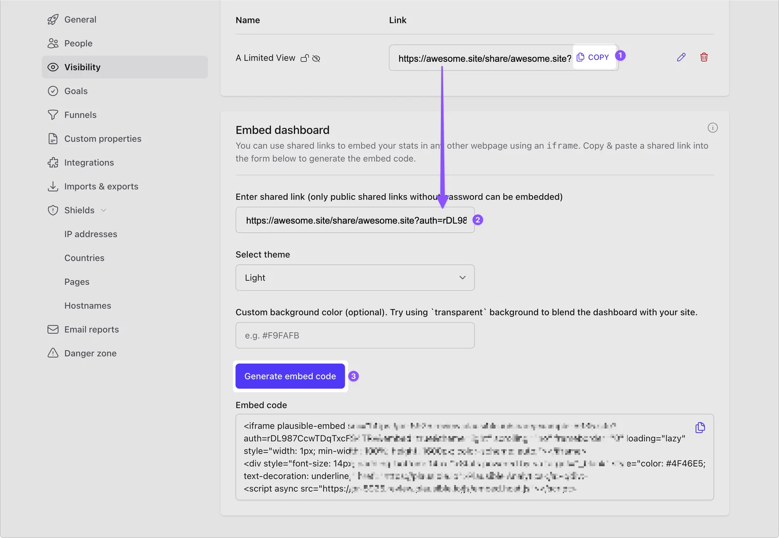 Generate embed code
