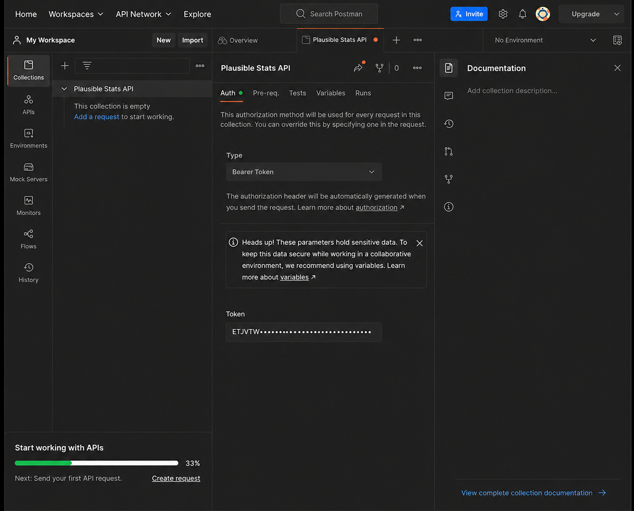 Select the Bearer Token type for authorization