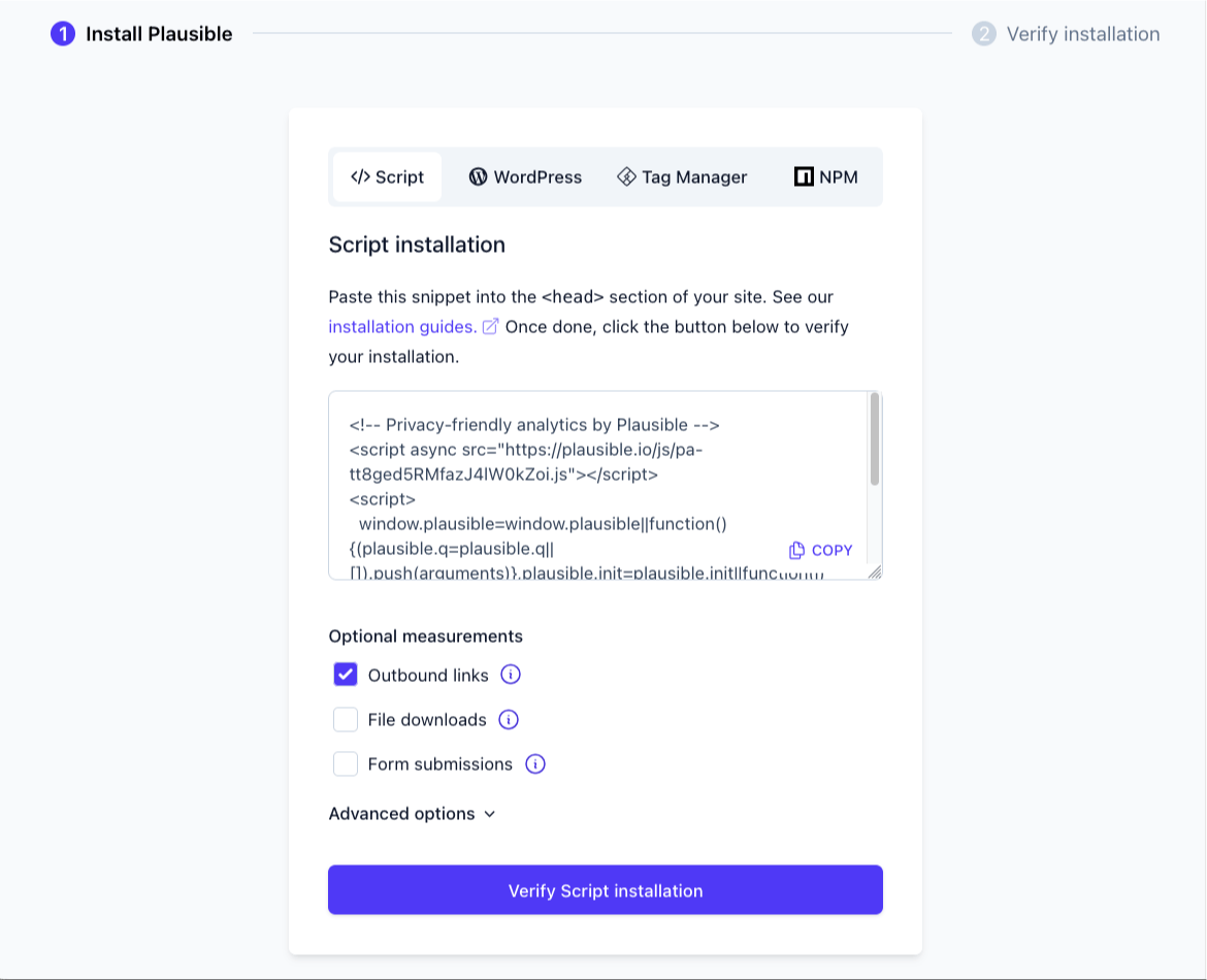 Enable outbound link clicks tracking during onboarding