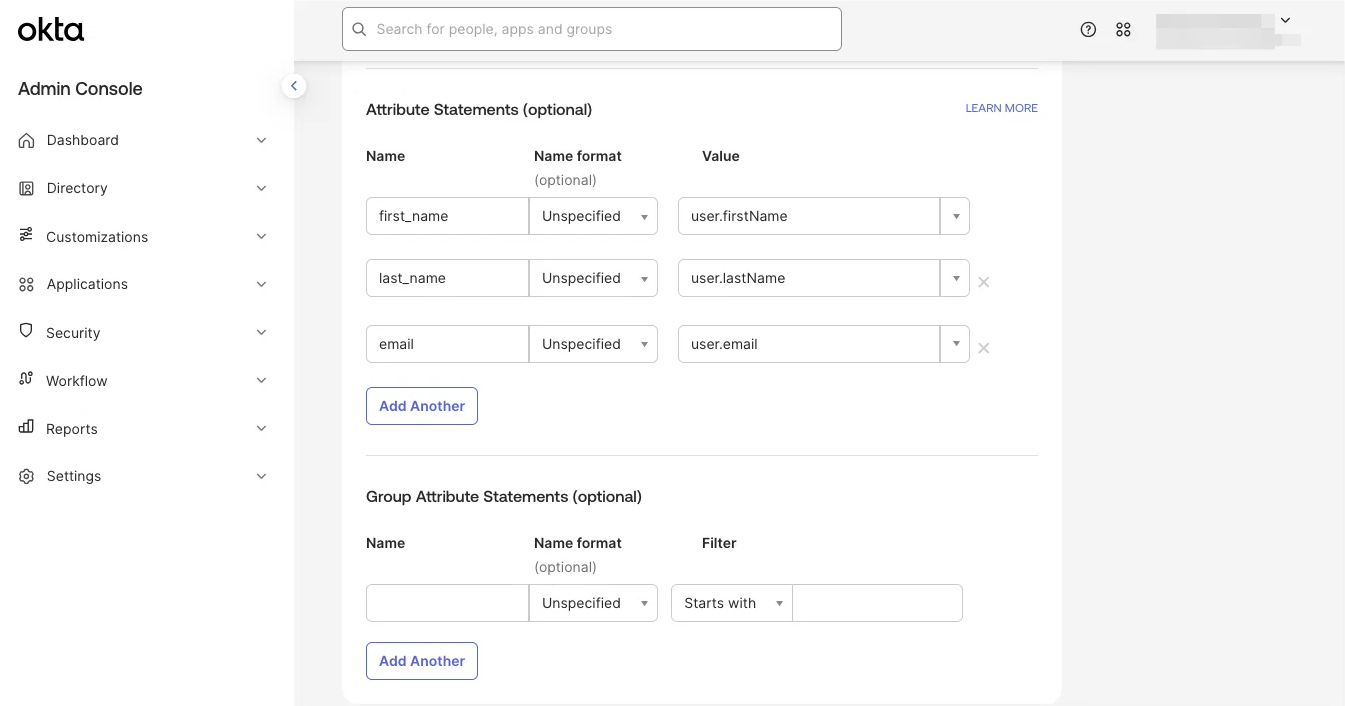 Okta attribute statements