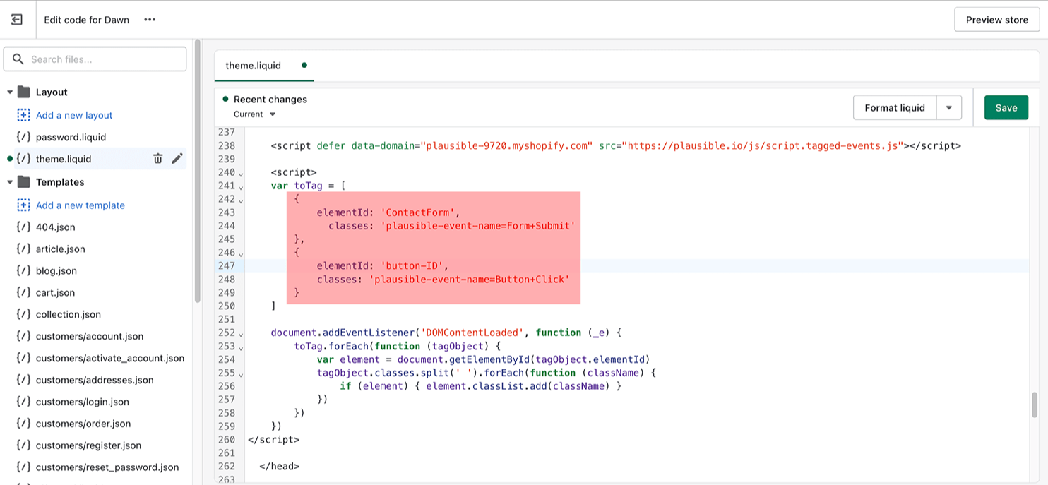 track multiple elements in Shopify