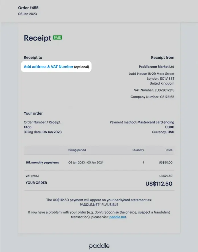 Edit invoice to add business details