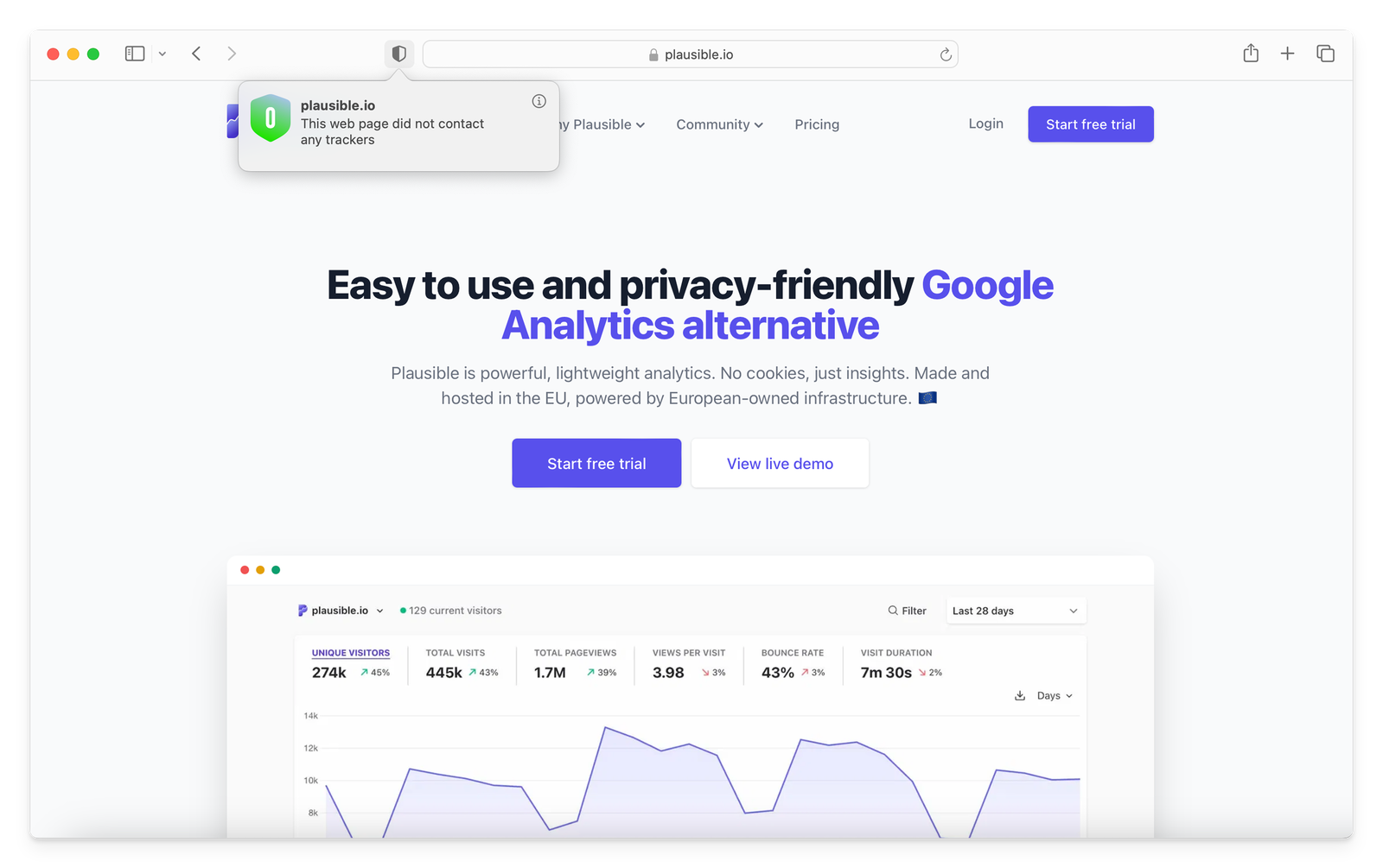 Plausible: cookieless web analytics without consent banners